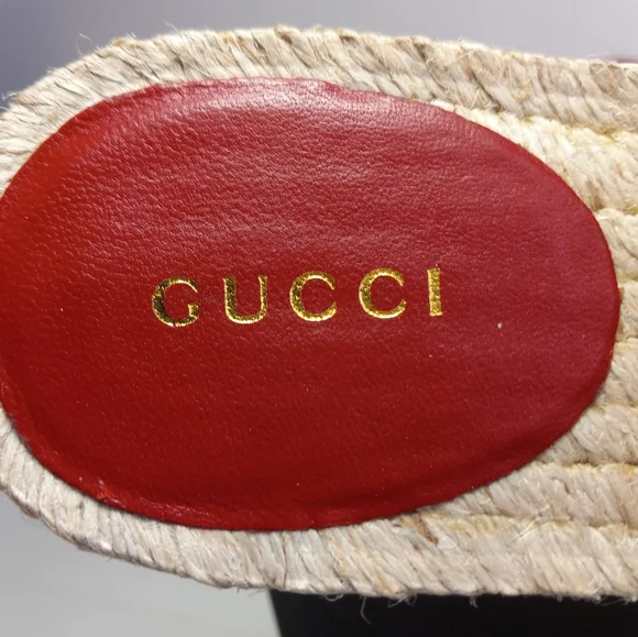 NEW GUCCI GG MARMONT MATELASSE LEATHER ESPADRILLE SANDALS RED/GOLD SZ 37 - Picture 10 of 16